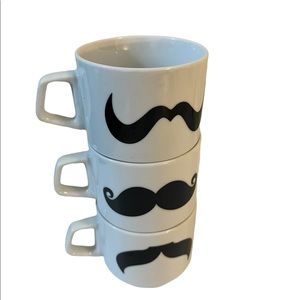 Stack Of Three Mustache Coffee Mugs